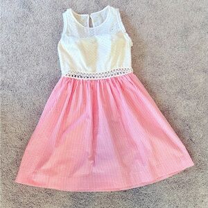 Lilly Pulitzer White & Pink Striped Seersucker "Alivia" Dress w/ Eyelet Top Sz 0